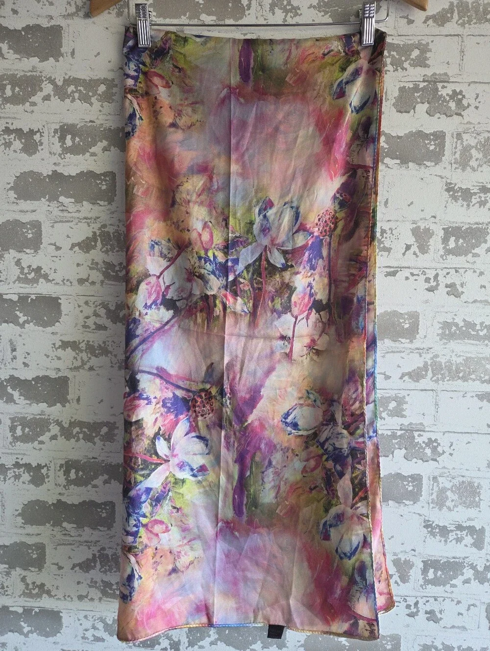 Reversible Abstract Floral Swirl Silk Feel Scarf